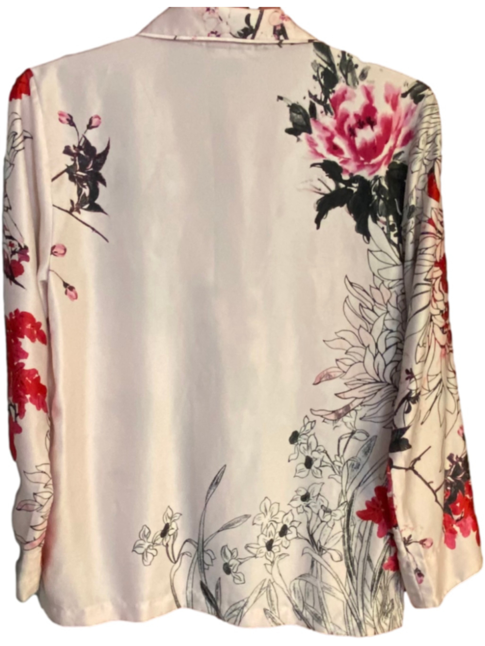 Natori Women's Medium Floral Satin Pajama Set Button Front Top Pants 2-Piece - Picture 4 of 16